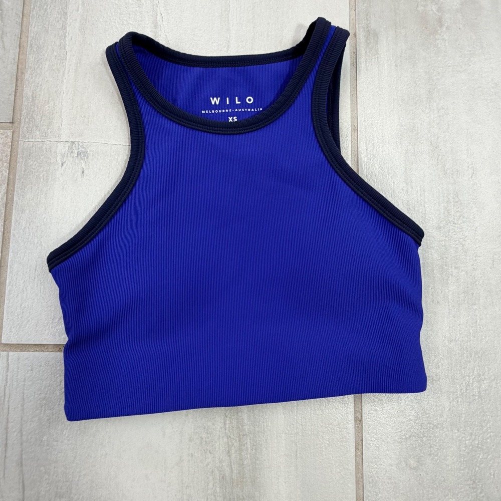 Wilo The Label Ribbed Crop Top Royal Blue High Neck Active Tank XS